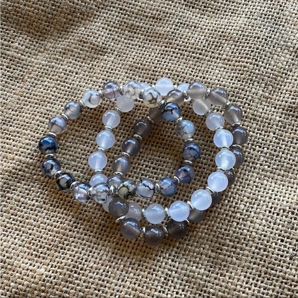 black dragon vein Agate Beads Opal quartz Bracelet Stackable 7 inch stretch - Picture 5 of 8